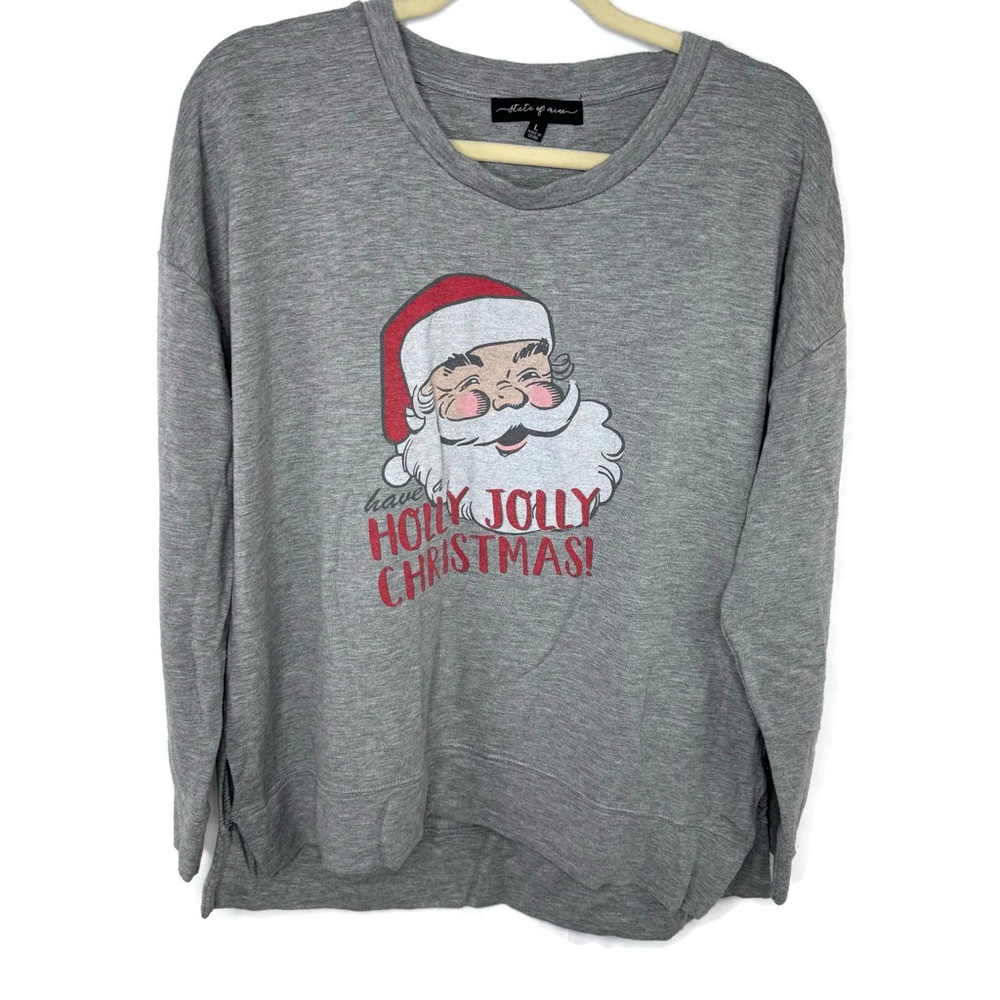State of Mind Gray Santa Christmas Sweatshirt Vintage Style Large